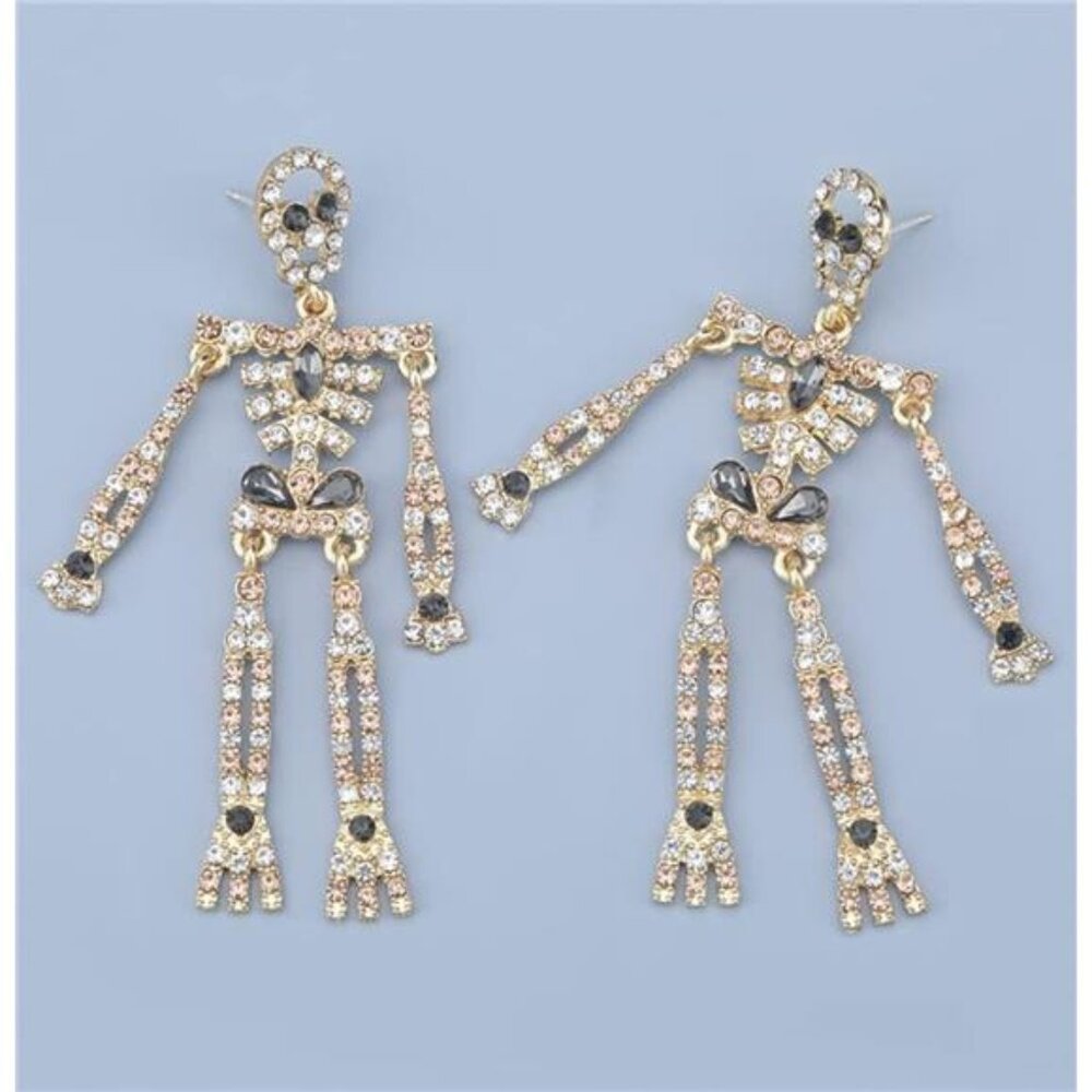 Crystal Skull Halloween Earrings | Sparkling Gothic Drop Jewelry
